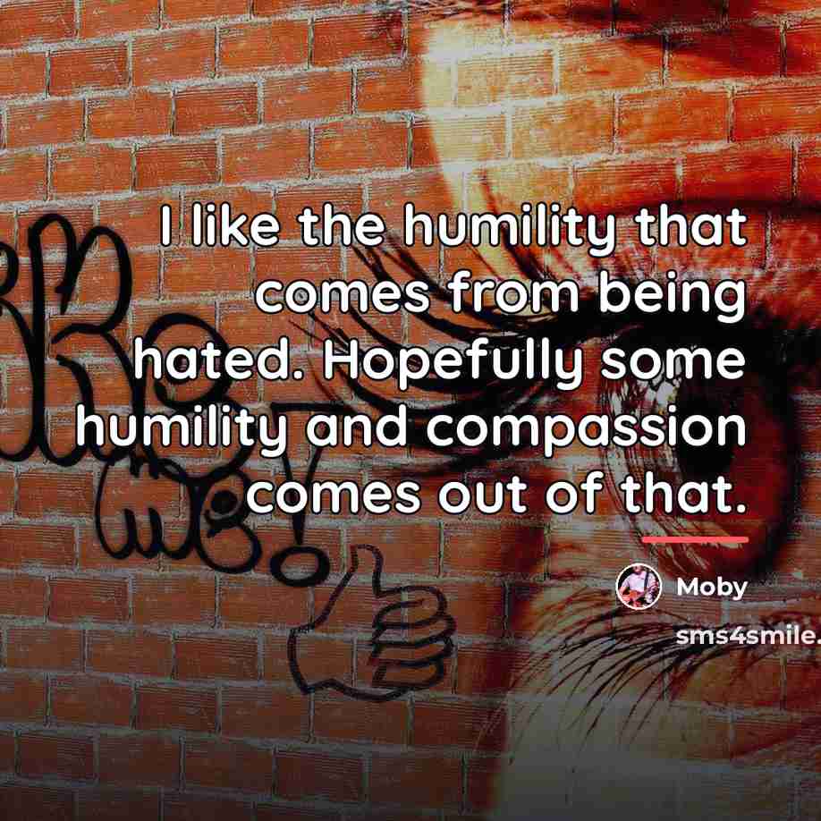 “I like the humility that comes from being hated. Hopefully…” quote by Moby