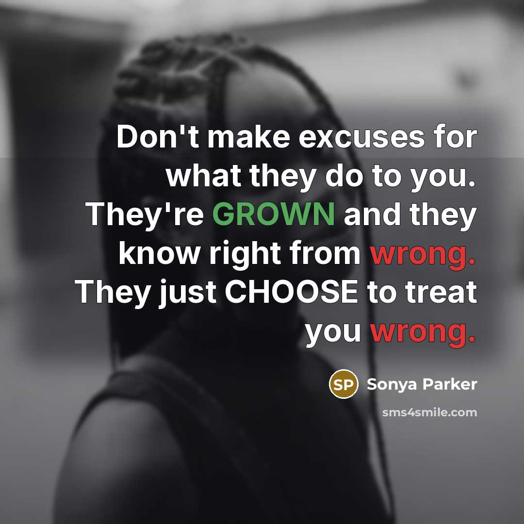 “Don't make excuses for what they do to you. They're…” quote by Sonya Parker