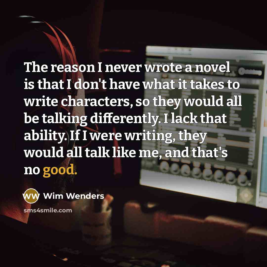 “The reason I never wrote a novel is that I…” quote by Wim Wenders