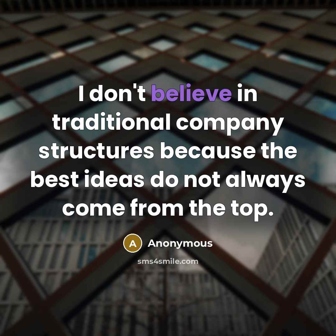 “I don't believe in traditional company structures because the best…” quote by Anonymous