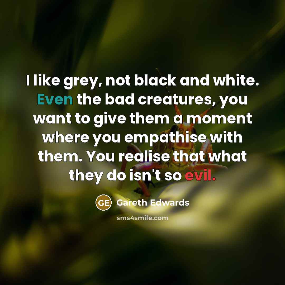 “I like grey, not black and white. Even the bad…” quote by Gareth Edwards