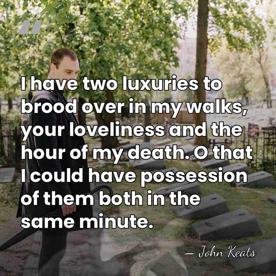I have two luxuries to brood over in my walks, your loveliness&hellip; - John Keats