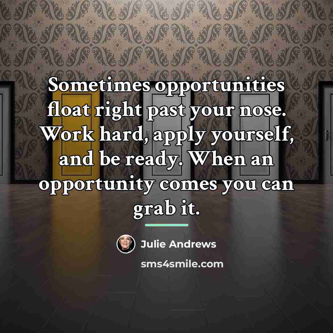 “Sometimes opportunities float right past your nose. Work hard, apply…” quote by Julie Andrews
