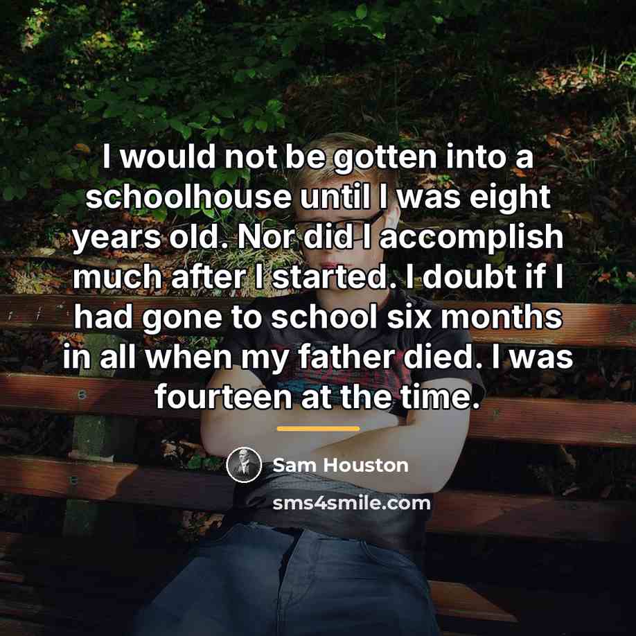 “I would not be gotten into a schoolhouse until I…” quote by Sam Houston