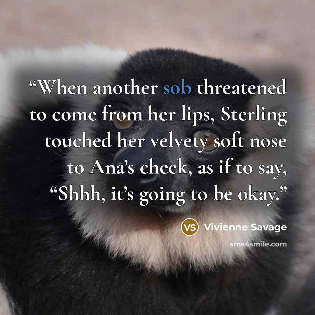 “When another sob threatened to come from her lips, Sterling touched her velvety soft nose to Ana’s cheek, as if to say, “Shhh, it’s going to be okay.” quote by Vivienne Savage
