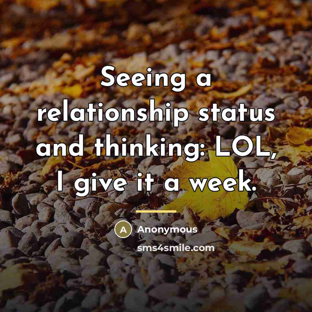 “Seeing a relationship status and thinking: LOL, I give it…” quote by Anonymous