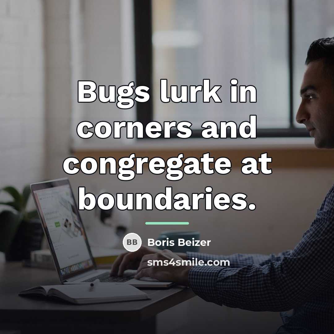 “Bugs lurk in corners and congregate at boundaries.…” quote by Boris Beizer