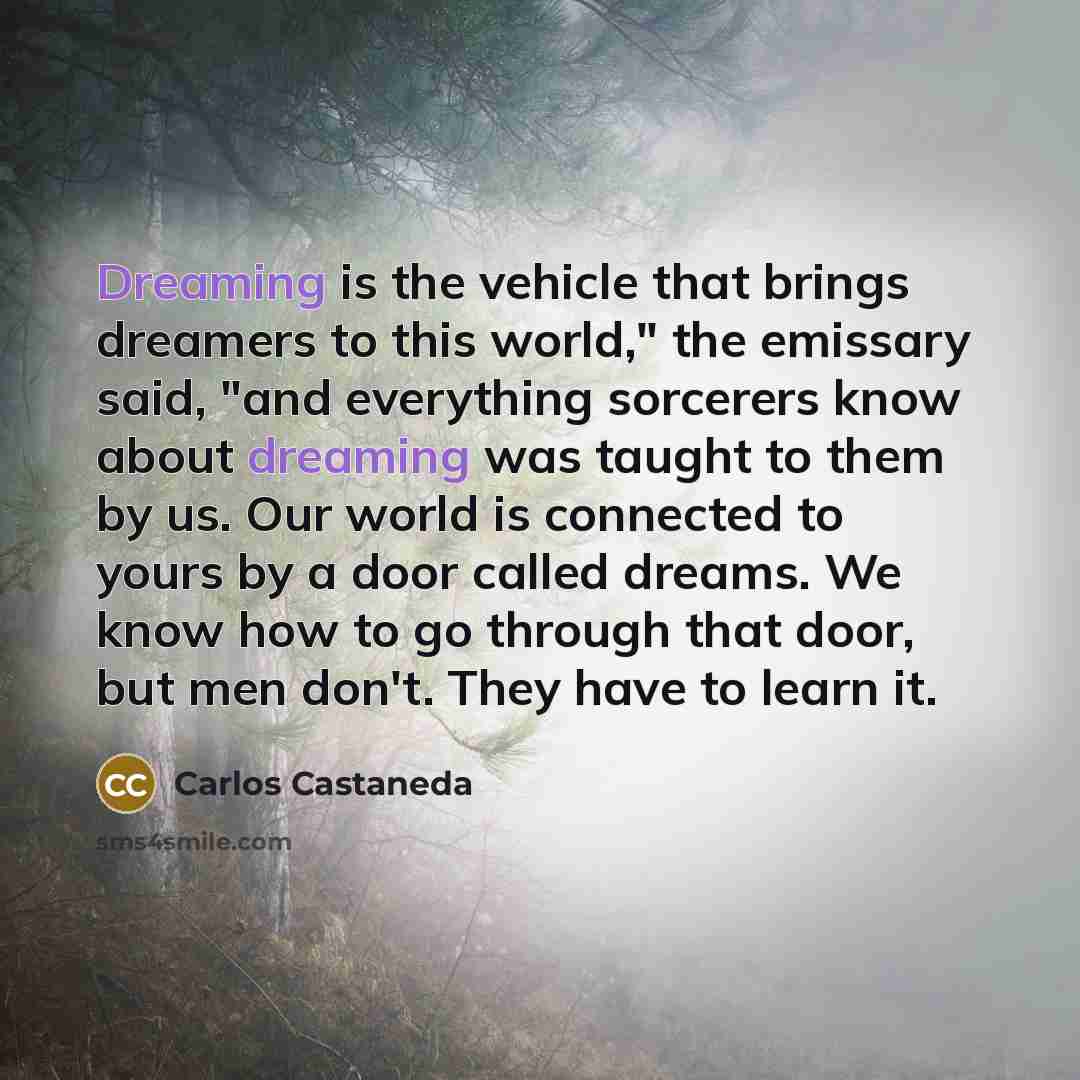 “"Dreaming is the vehicle that brings dreamers to this world,"…” quote by Carlos Castaneda