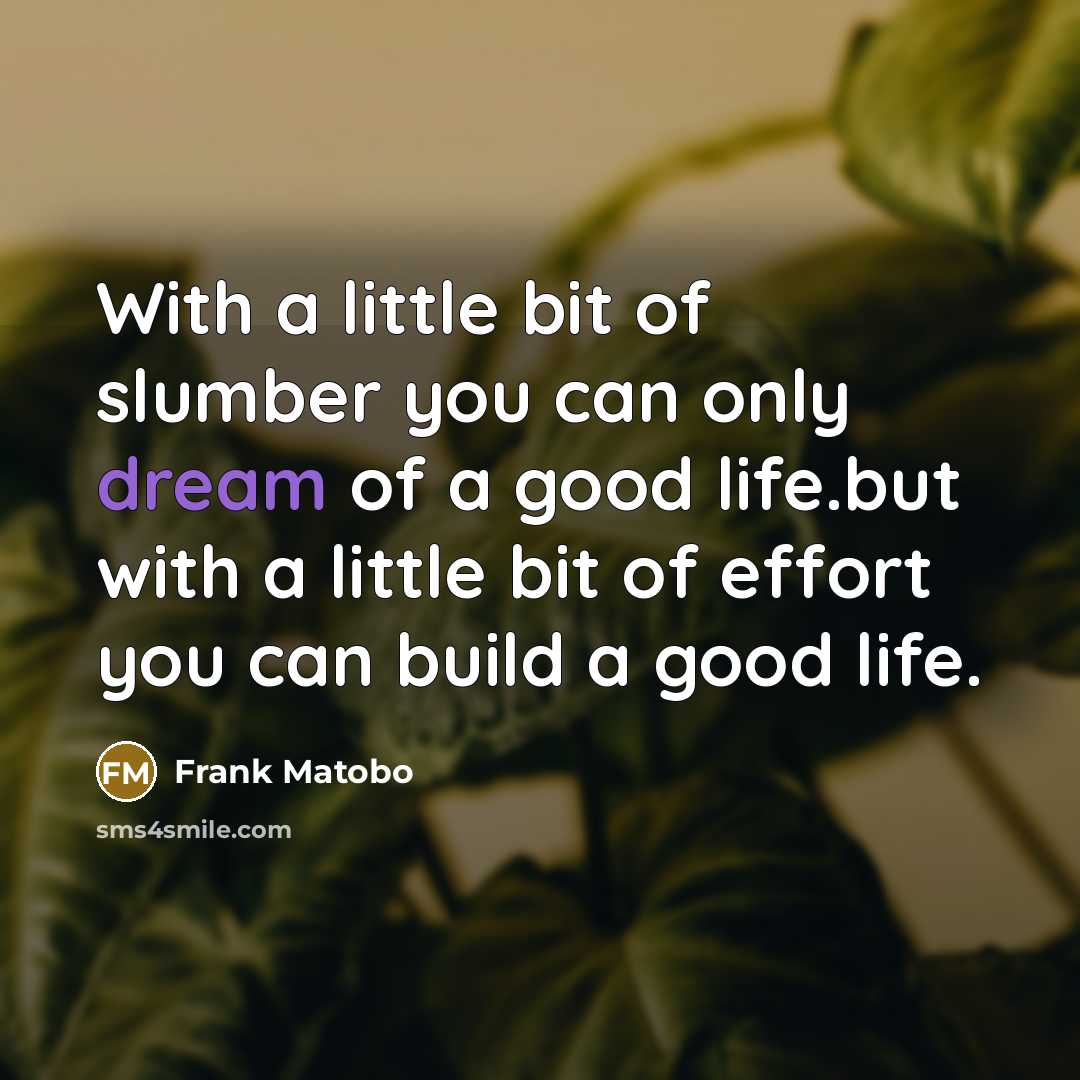 “With a little bit of slumber you can only dream…” quote by Frank Matobo