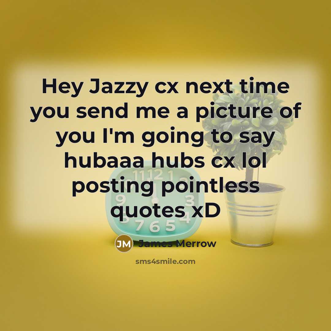 “Hey Jazzy cx next time you send me a picture of you I'm going to say hubaaa hubs cx lol posting pointless quotes xD” quote by James Merrow
