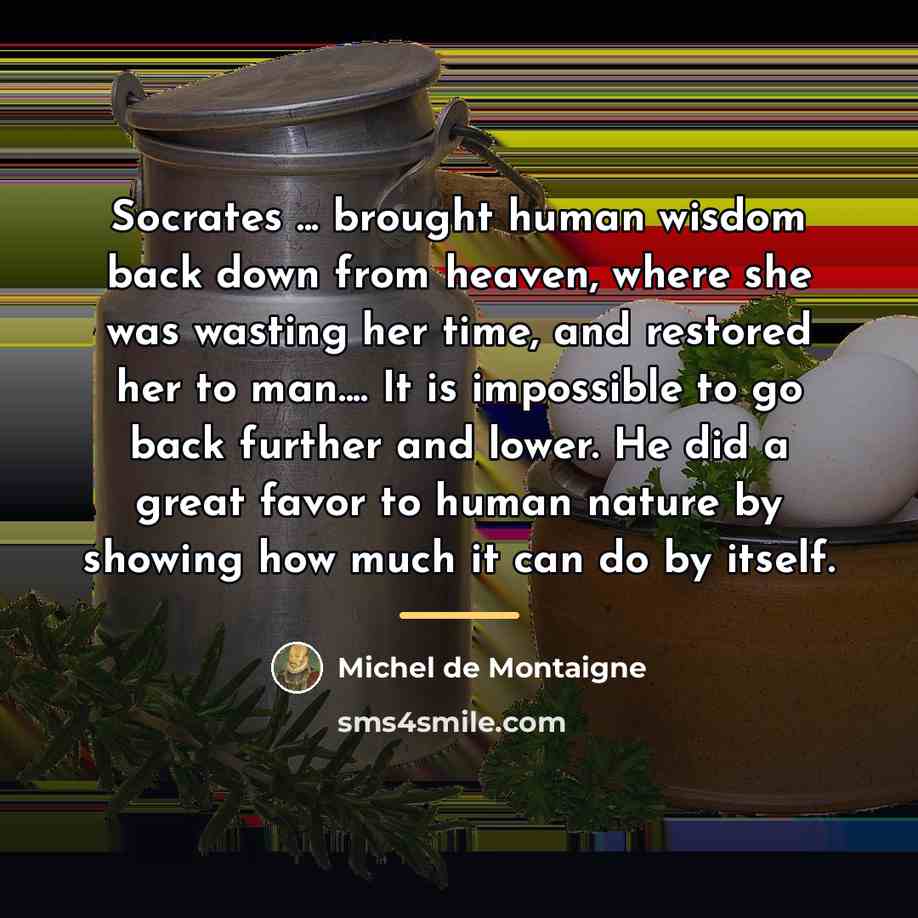 “Socrates ... brought human wisdom back down from heaven, where…” quote by Michel de Montaigne