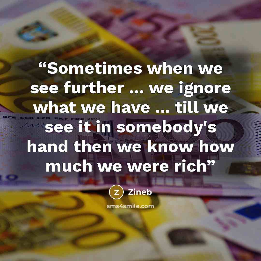 “Sometimes when we see further ... we ignore what we have ... till we see it in somebody's hand then we know how much we were rich” quote by Zineb