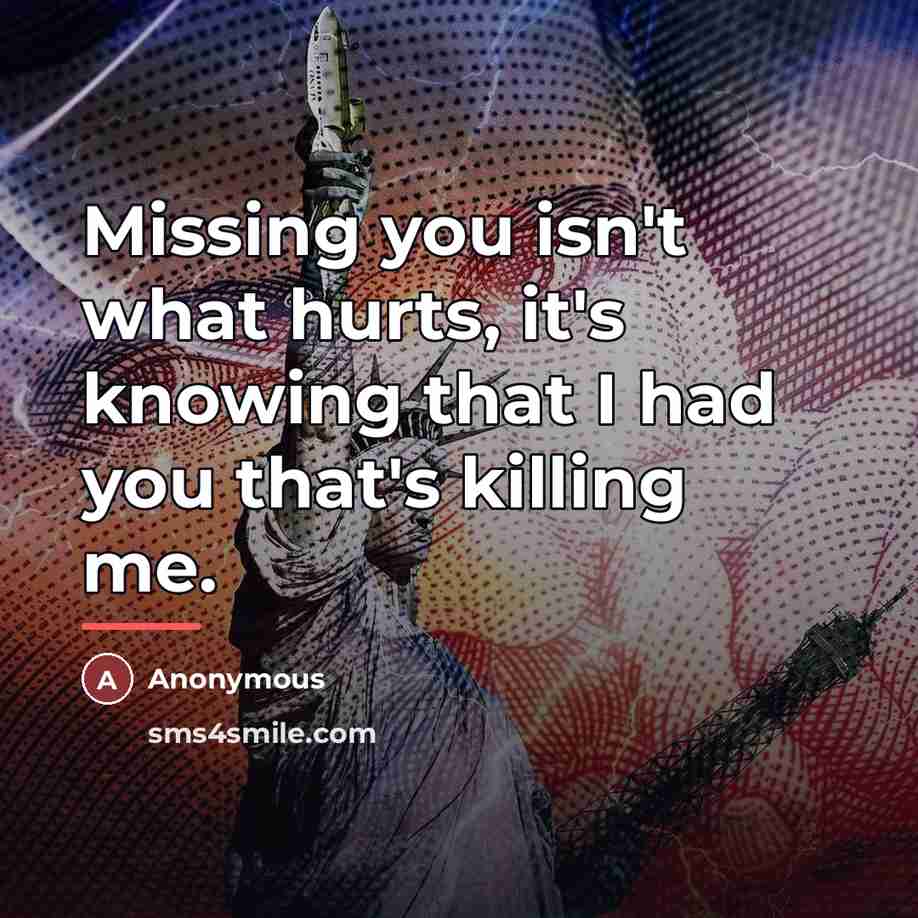 “Missing you isn't what hurts, it's knowing that I had…” quote by Anonymous