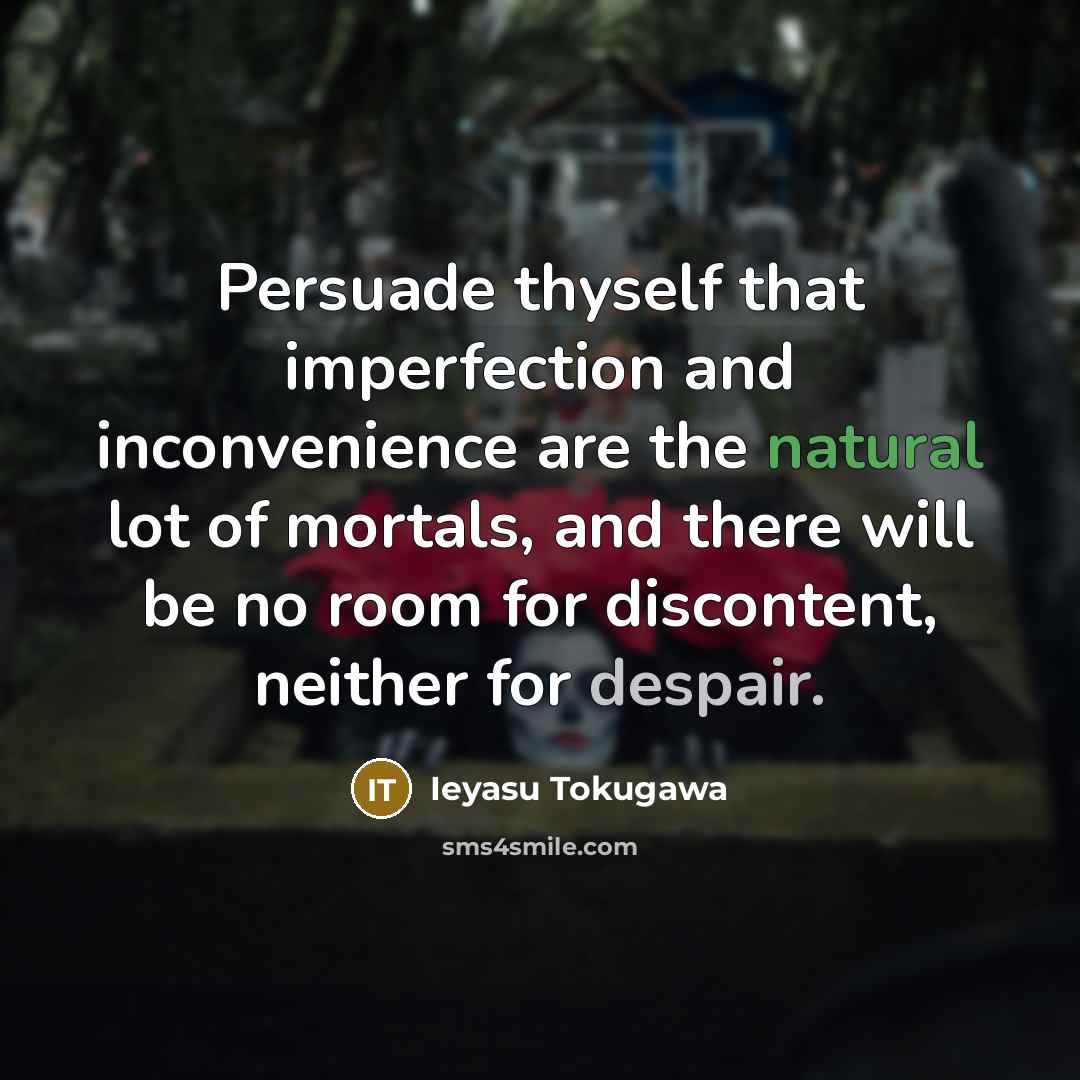 “Persuade thyself that imperfection and inconvenience are the natural lot…” quote by Ieyasu Tokugawa