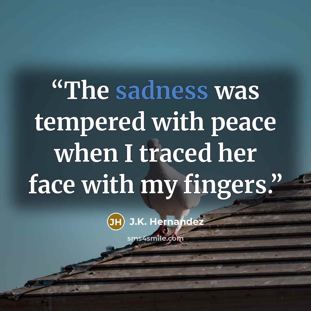“The sadness was tempered with peace when I traced her face with my fingers.” quote by J.K. Hernandez