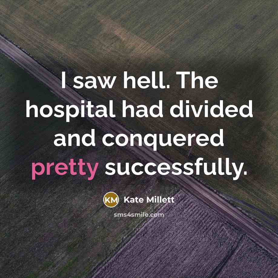 “I saw hell. The hospital had divided and conquered pretty…” quote by Kate Millett