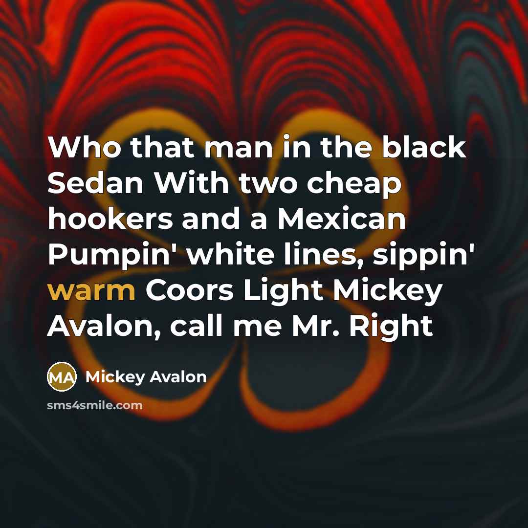 “Who that man in the black Sedan With two cheap…” quote by Mickey Avalon