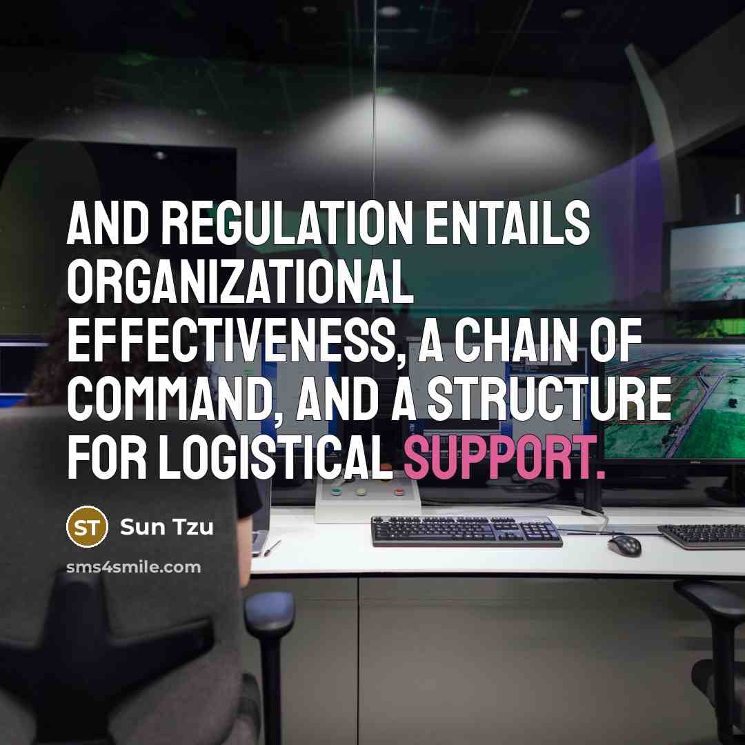 “And regulation entails organizational effectiveness, a chain of command, and…” quote by Sun Tzu