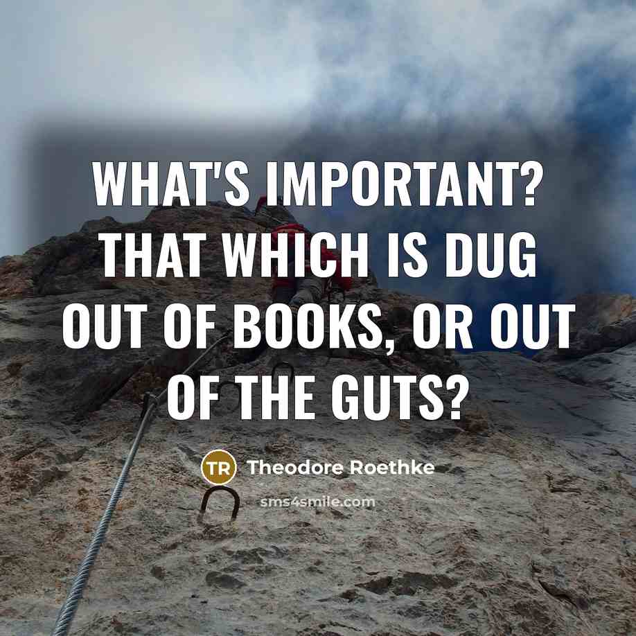“What's important? That which is dug out of books, or…” quote by Theodore Roethke
