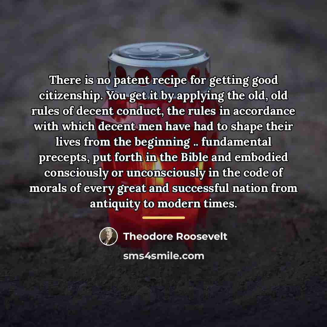 “There is no patent recipe for getting good citizenship. You…” quote by Theodore Roosevelt