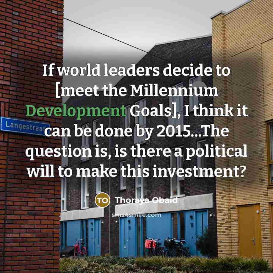 “If world leaders decide to [meet the Millennium Development Goals],…” quote by Thoraya Obaid