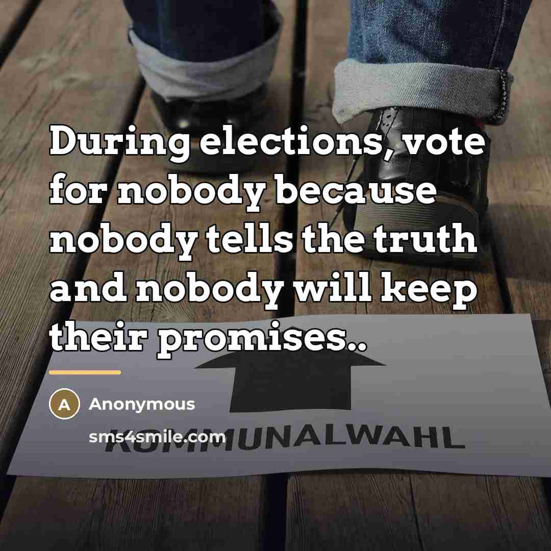 “During elections, vote for nobody because nobody tells the truth…” quote by Anonymous