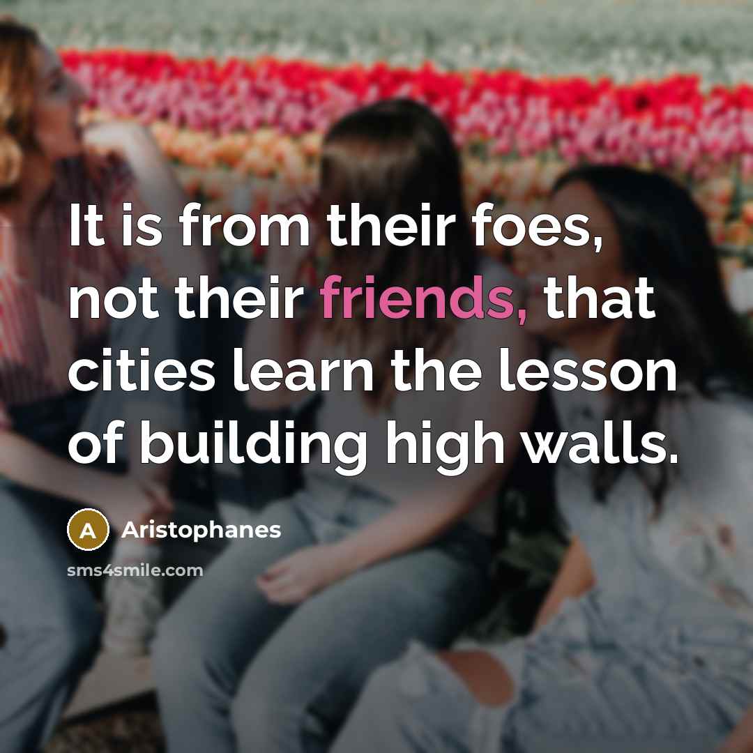 “It is from their foes, not their friends, that cities learn the lesson of building high walls.” quote by Aristophanes