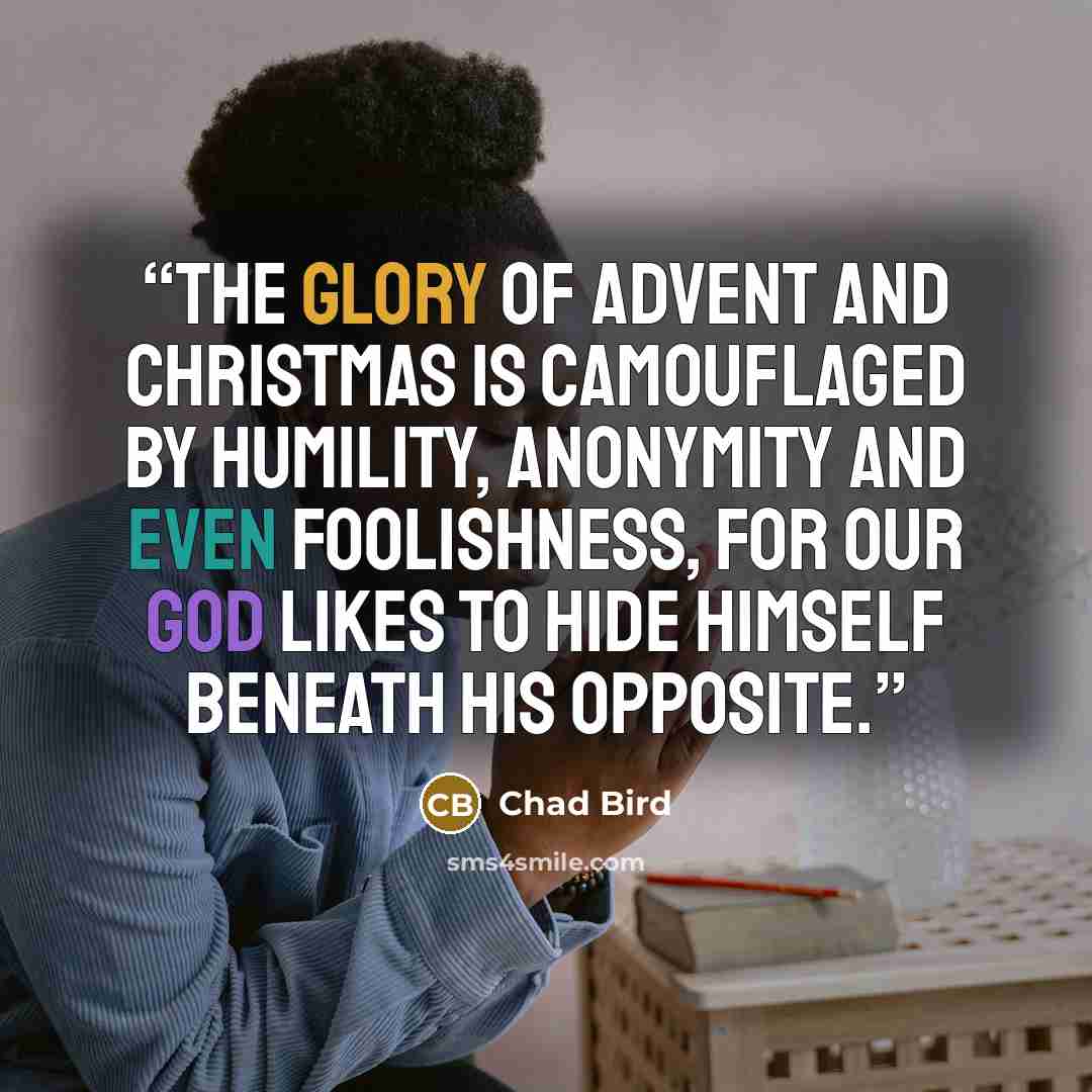 “The glory of Advent and Christmas is camouflaged by humility, anonymity and even foolishness, for our God likes to hide himself beneath his opposite.” quote by Chad Bird