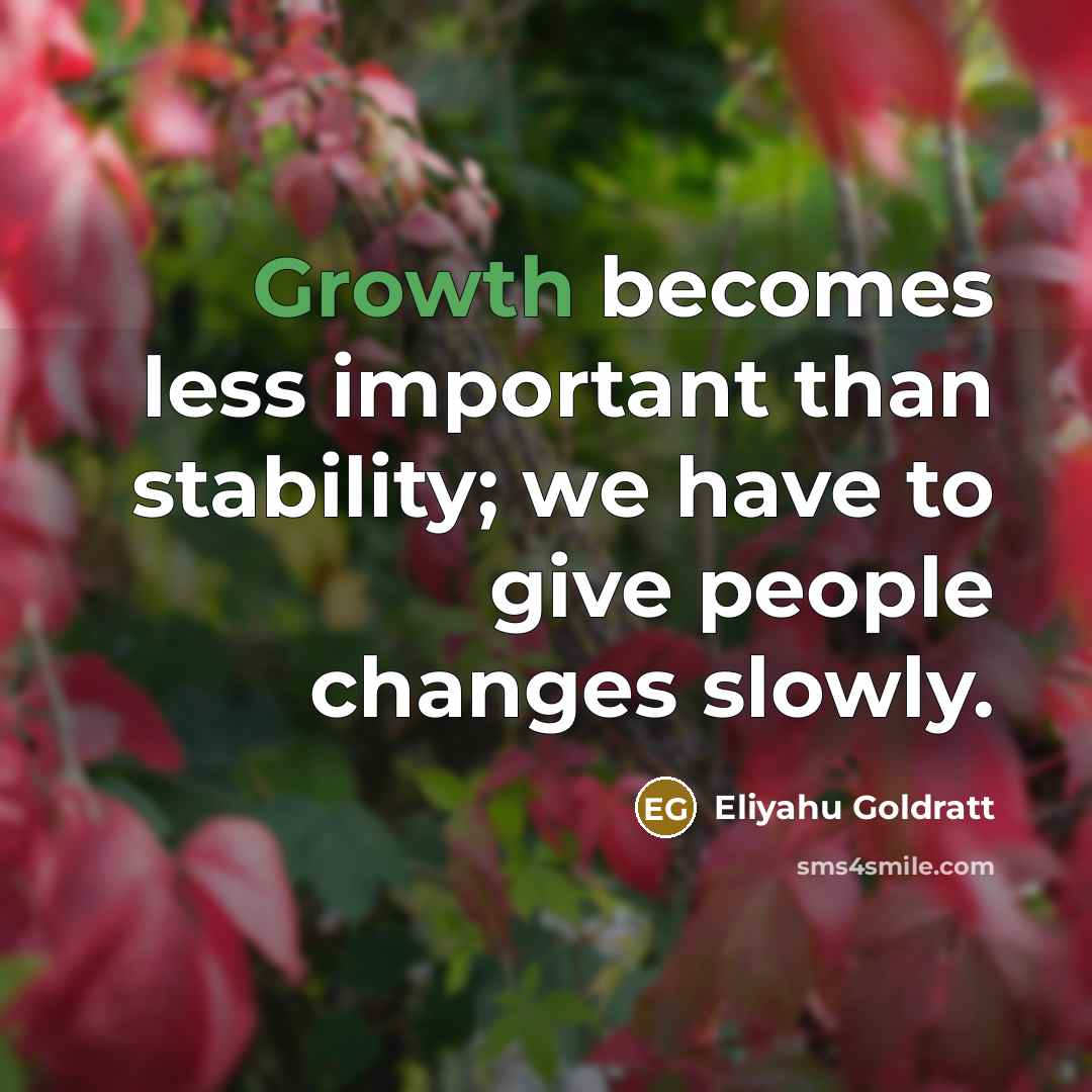 “Growth becomes less important than stability; we have to give…” quote by Eliyahu Goldratt