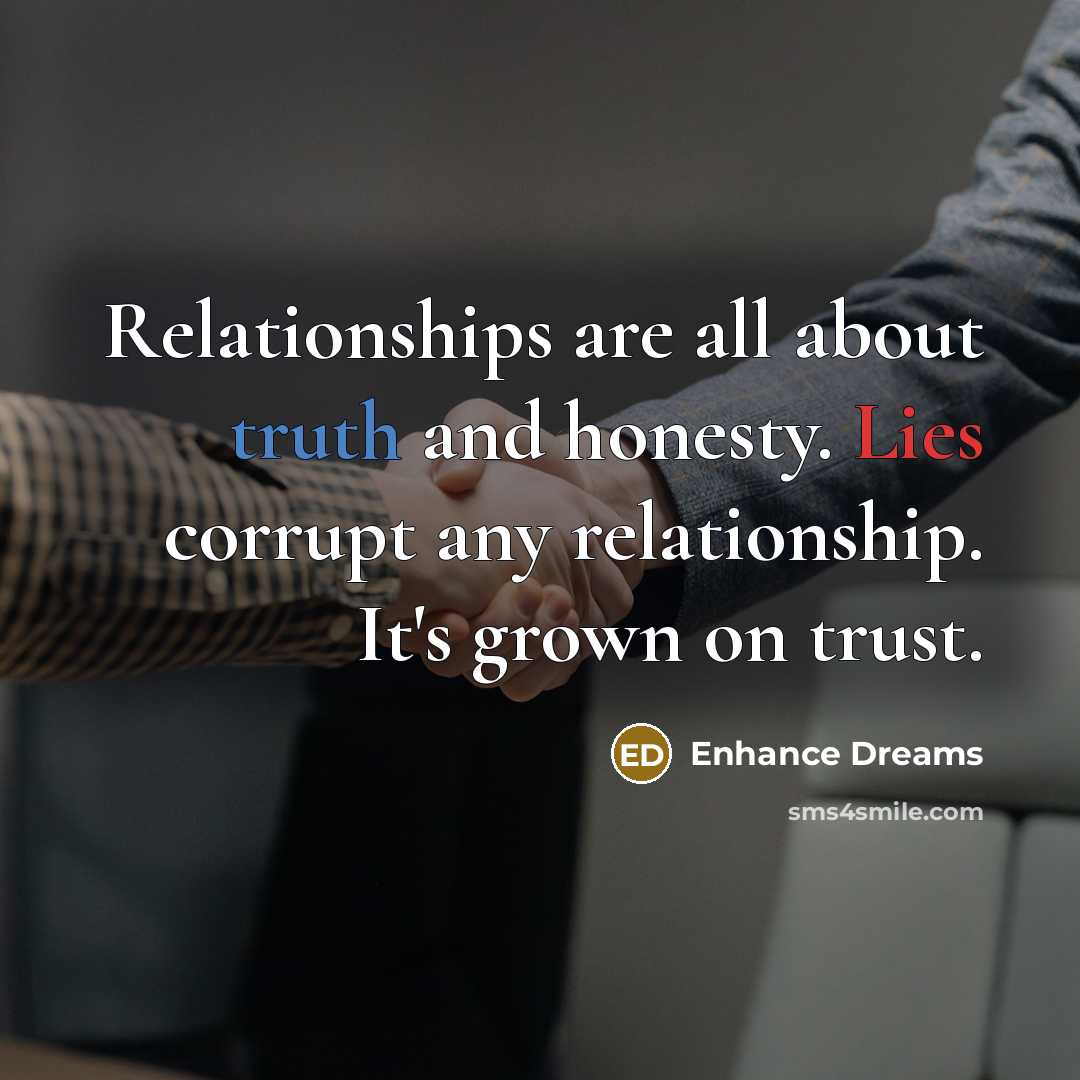 “Relationships are all about truth and honesty. Lies corrupt any…” quote by Enhance Dreams