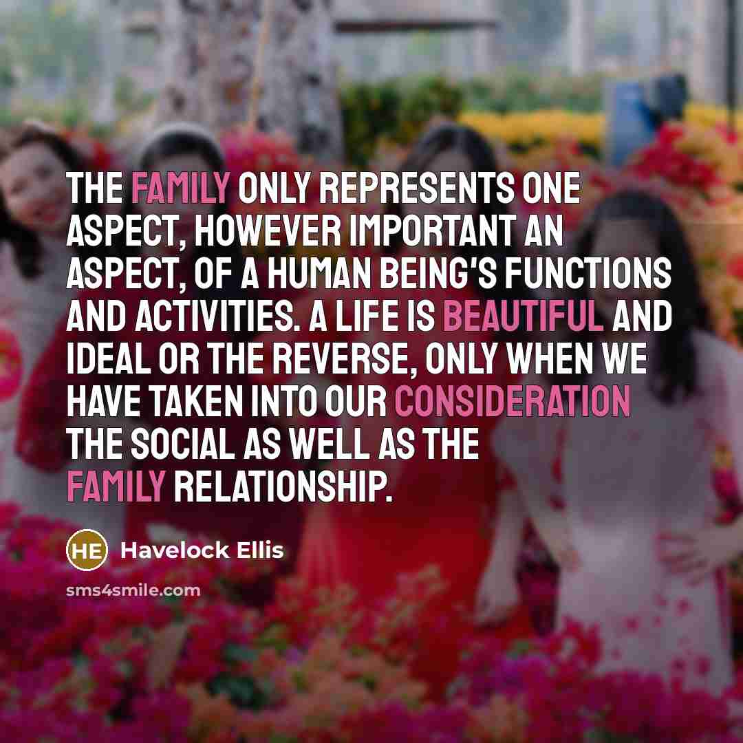 “The family only represents one aspect, however important an aspect,…” quote by Havelock Ellis