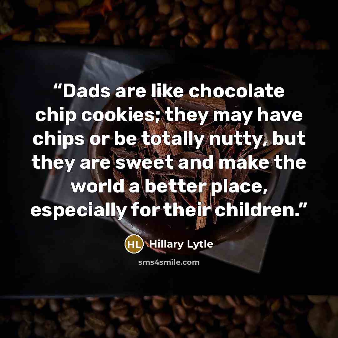 “Dads are like chocolate chip cookies; they may have chips or be totally nutty, but they are sweet and make the world a better place, especially for their children.” quote by Hillary Lytle