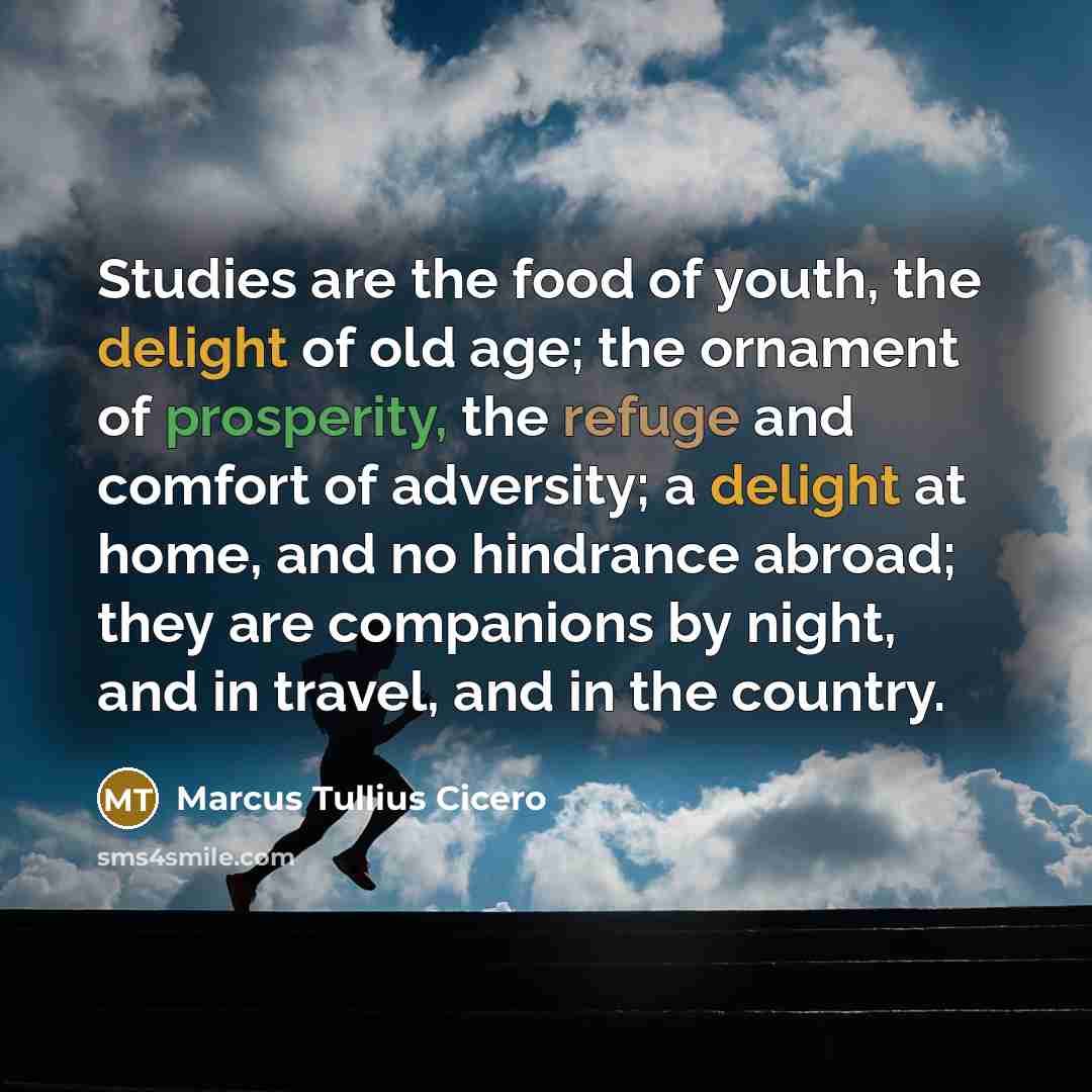 “Studies are the food of youth, the delight of old…” quote by Marcus Tullius Cicero