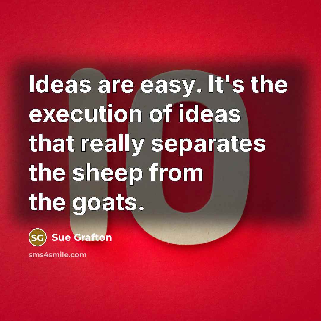 “Ideas are easy. It's the execution of ideas that really…” quote by Sue Grafton