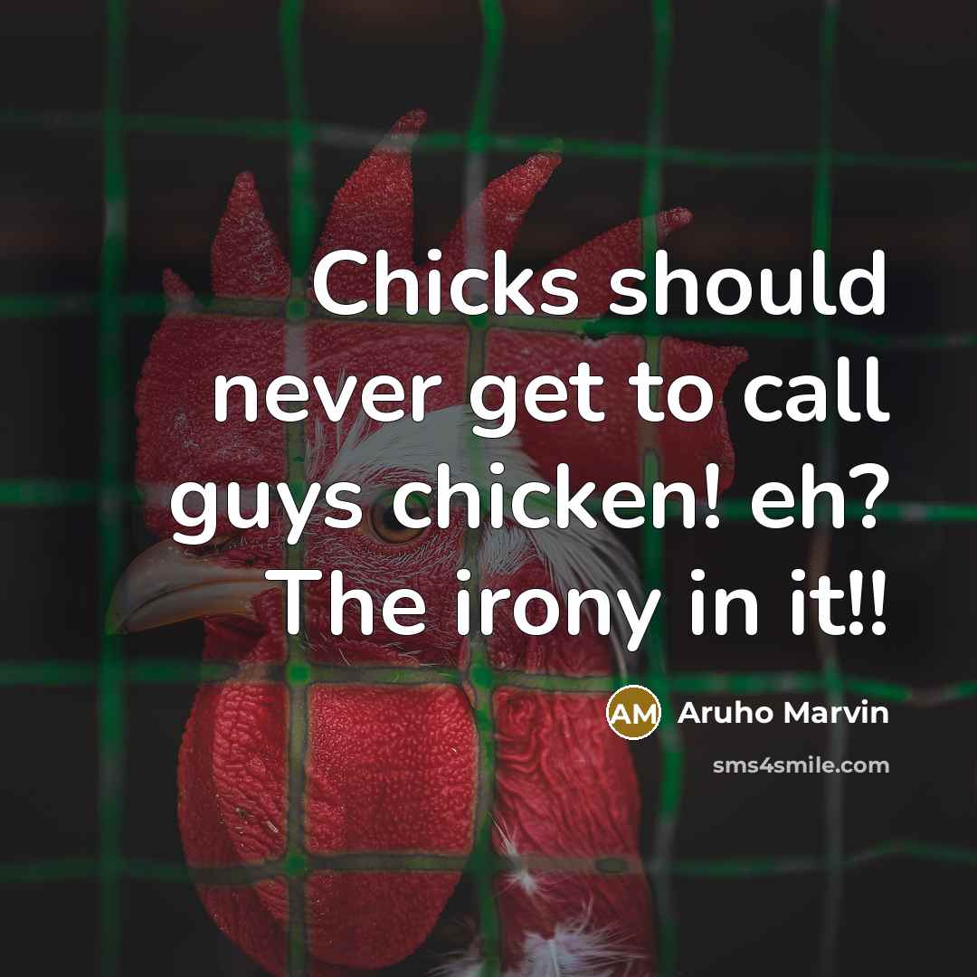 “Chicks should never get to call guys chicken! eh? The irony in it!!” quote by Aruho Marvin