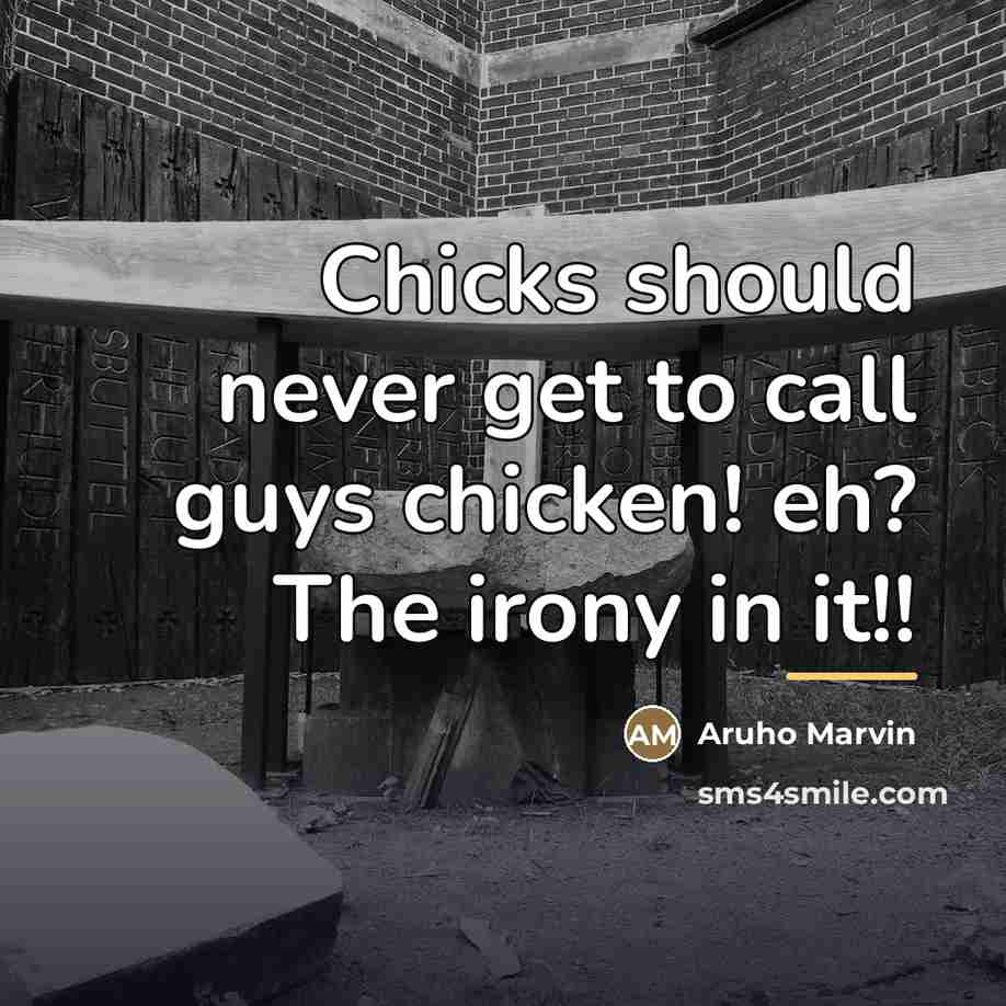 “Chicks should never get to call guys chicken! eh? The…” quote by Aruho Marvin