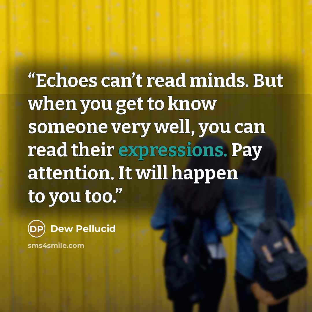 “Echoes can’t read minds. But when you get to know someone very well, you can read their expressions. Pay attention. It will happen to you too.” quote by Dew Pellucid