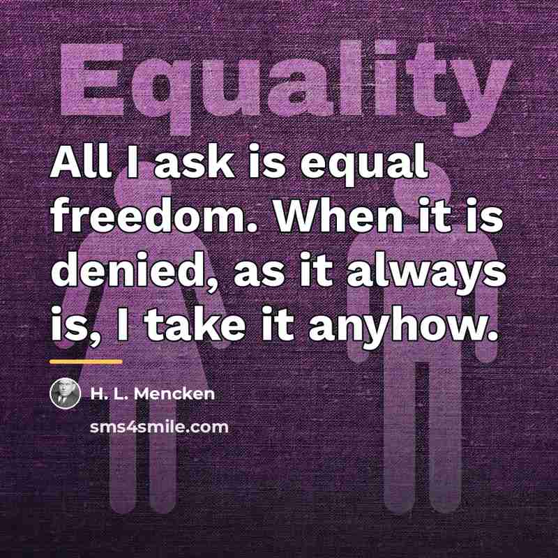 “All I ask is equal freedom. When it is denied,…” quote by H. L. Mencken