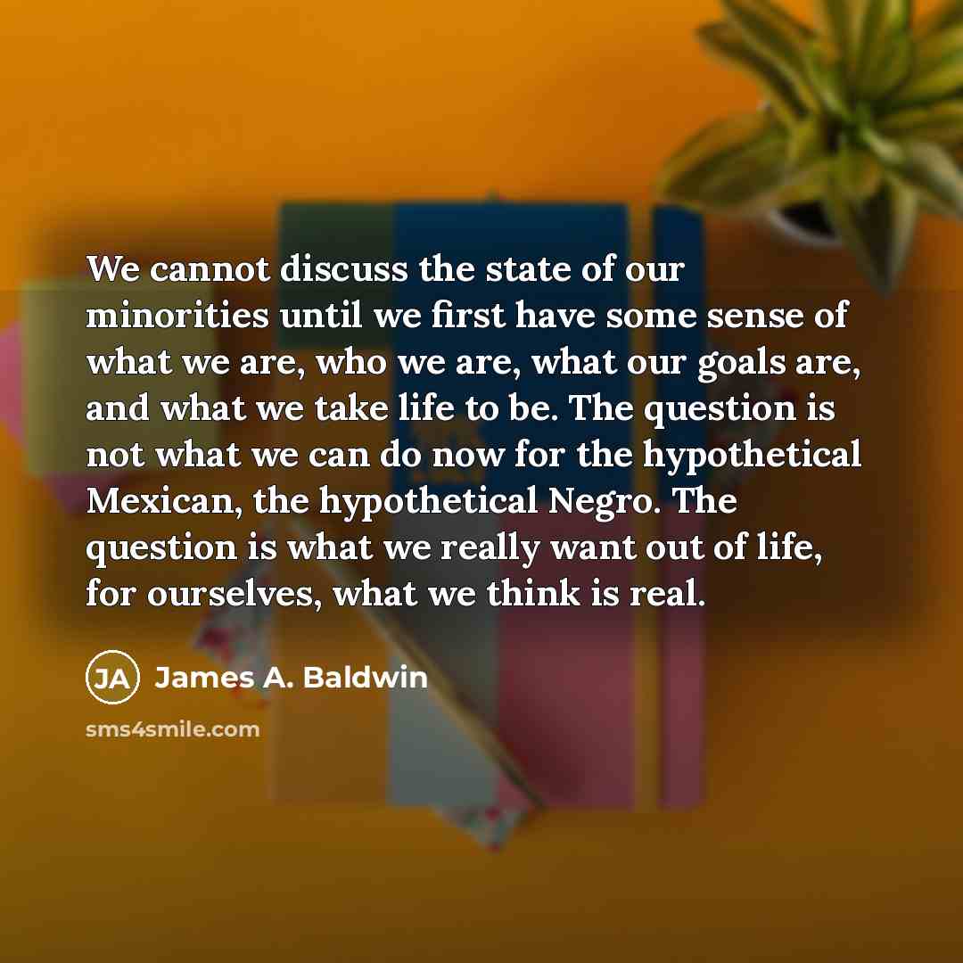 “We cannot discuss the state of our minorities until we…” quote by James A. Baldwin