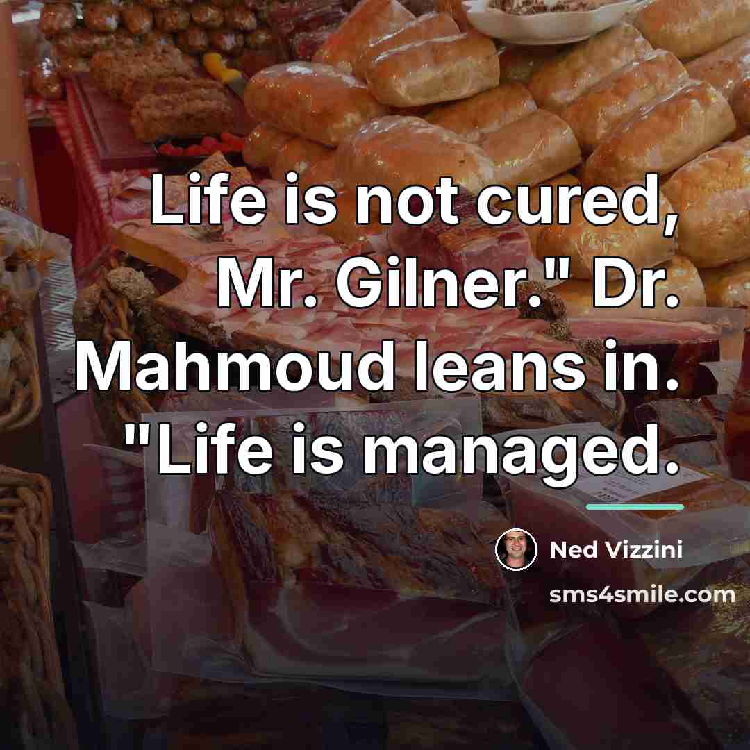 “Life is not cured, Mr. Gilner." Dr. Mahmoud leans in.…” quote by Ned Vizzini