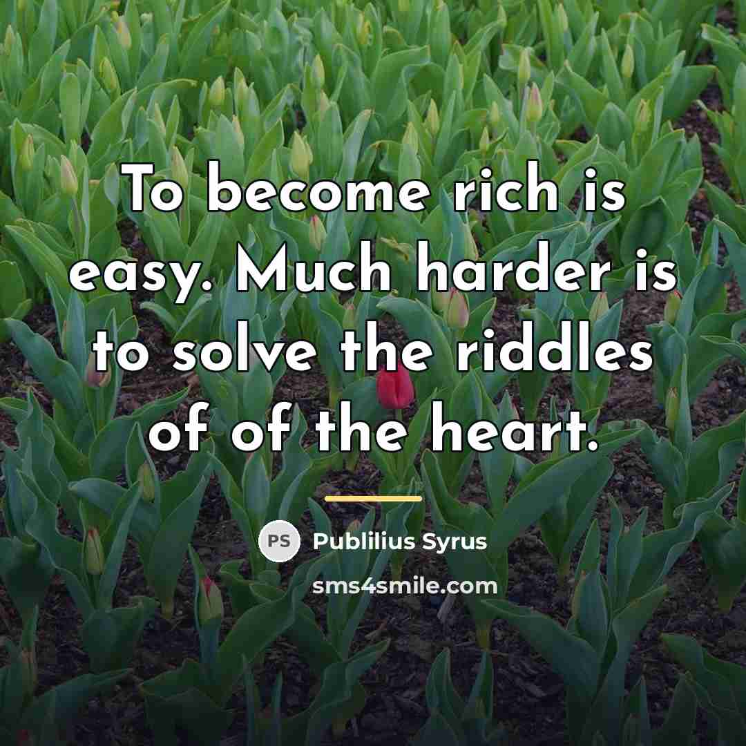 “To become rich is easy. Much harder is to solve…” quote by Publilius Syrus