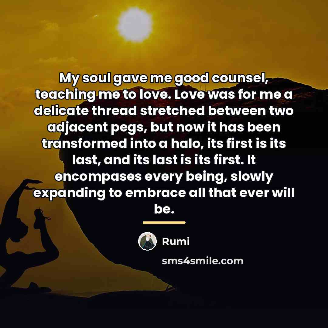 “My soul gave me good counsel, teaching me to love.…” quote by Rumi