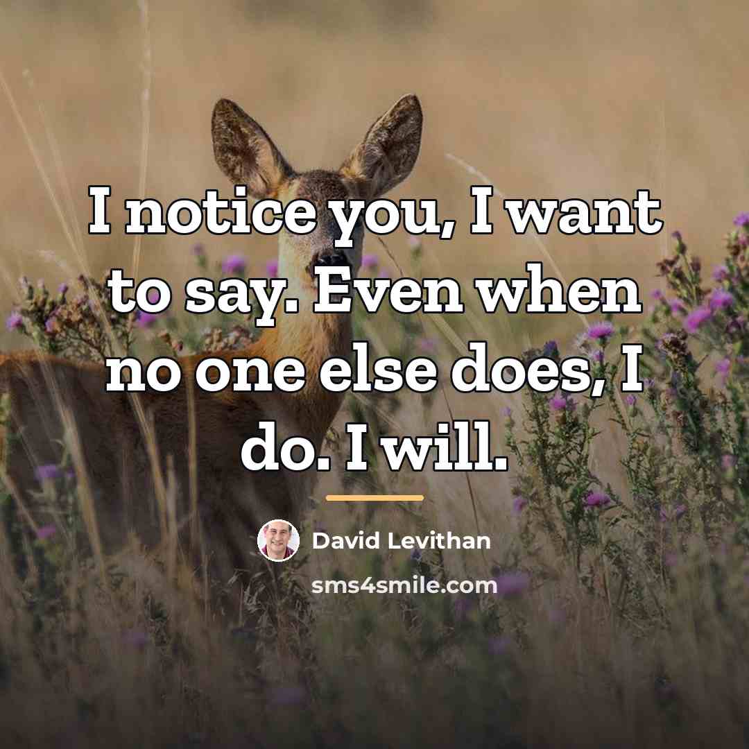 “I notice you, I want to say. Even when no…” quote by David Levithan