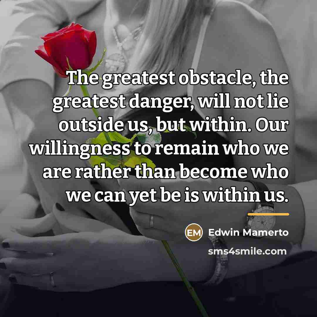 “The greatest obstacle, the greatest danger, will not lie outside…” quote by Edwin Mamerto