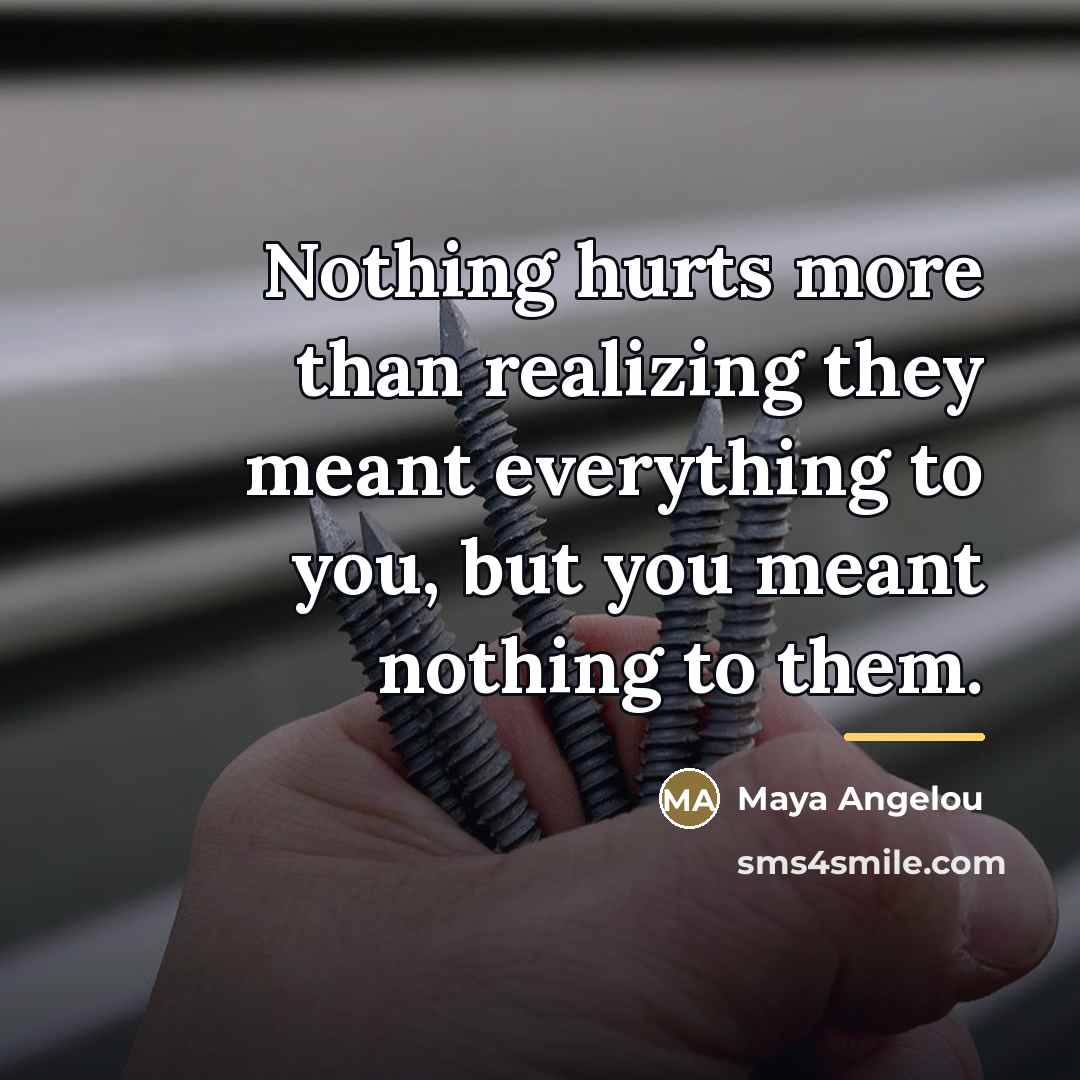 “Nothing hurts more than realizing they meant everything to you,…” quote by Maya Angelou