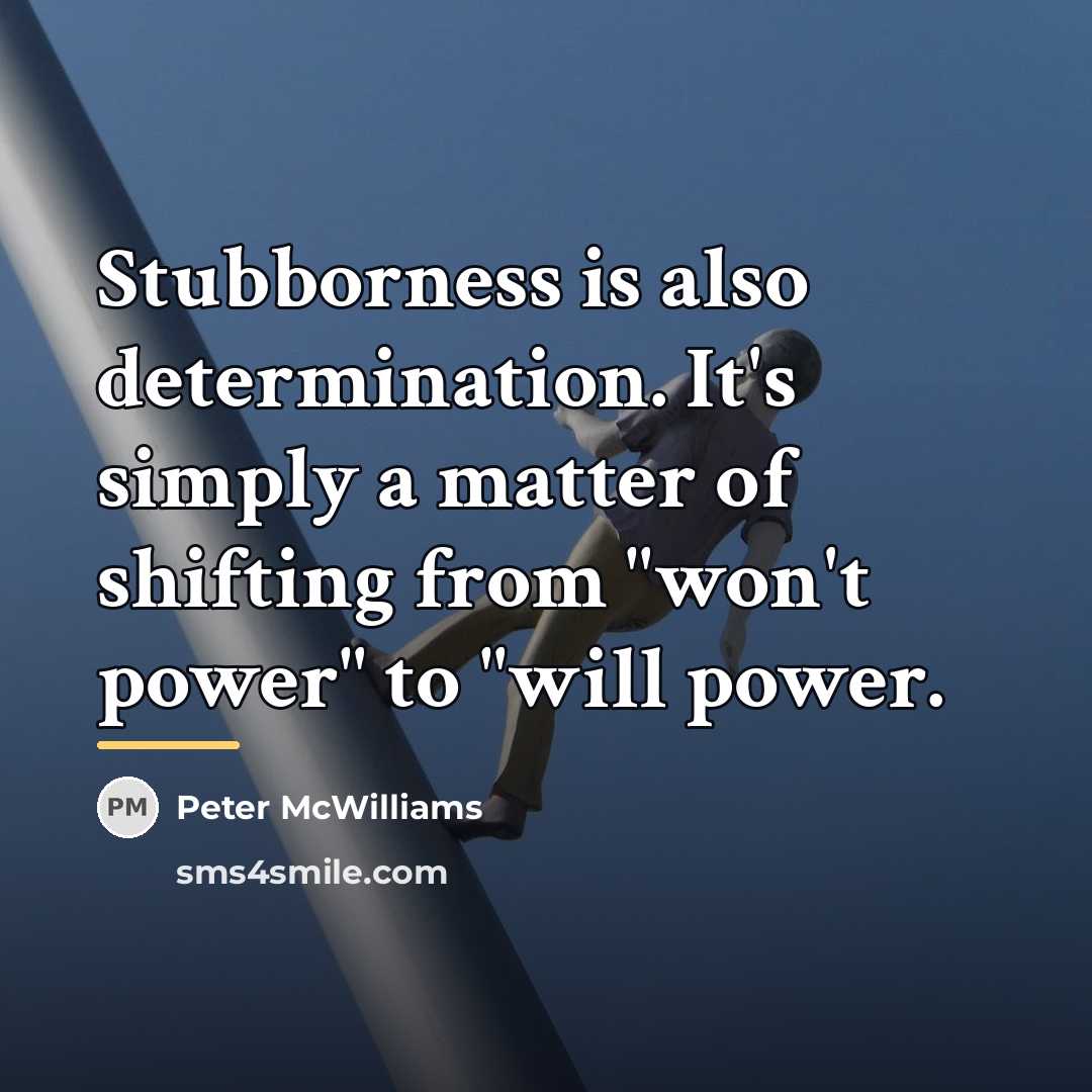 “Stubborness is also determination. It's simply a matter of shifting…” quote by Peter McWilliams