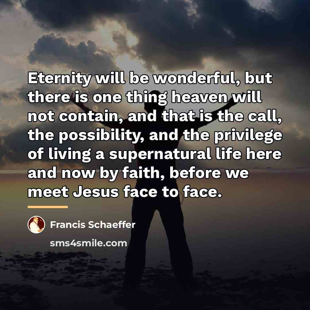 “Eternity will be wonderful, but there is one thing heaven…” quote by Francis Schaeffer