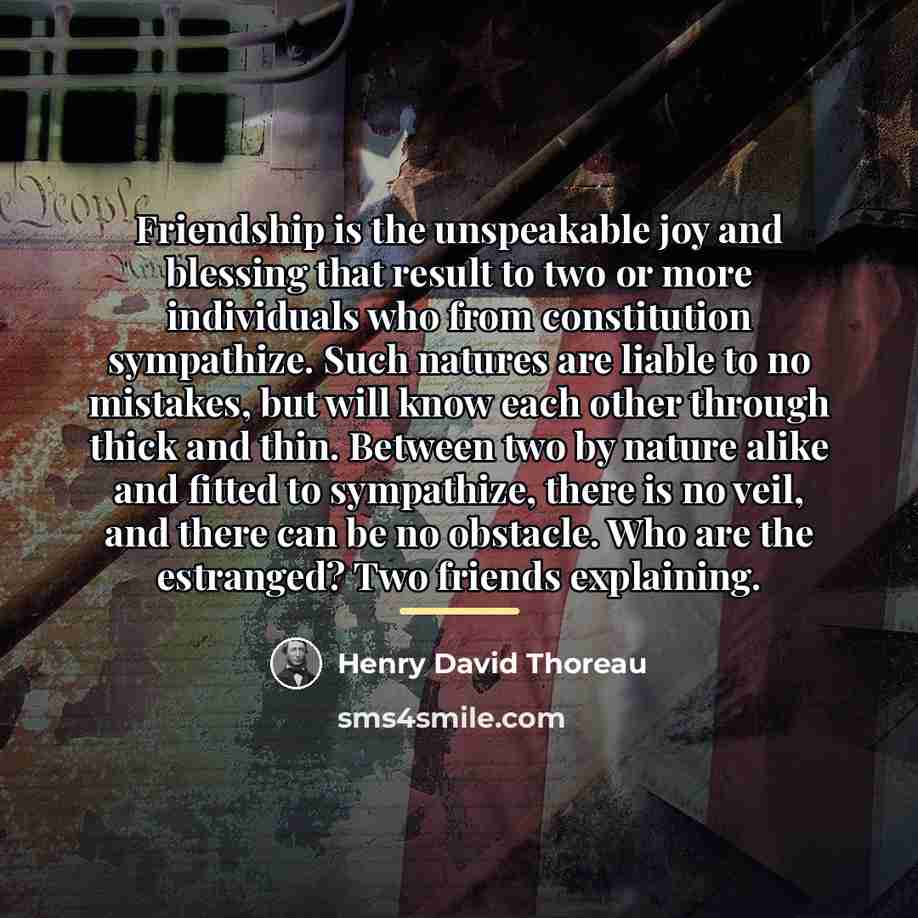 “Friendship is the unspeakable joy and blessing that result to…” quote by Henry David Thoreau