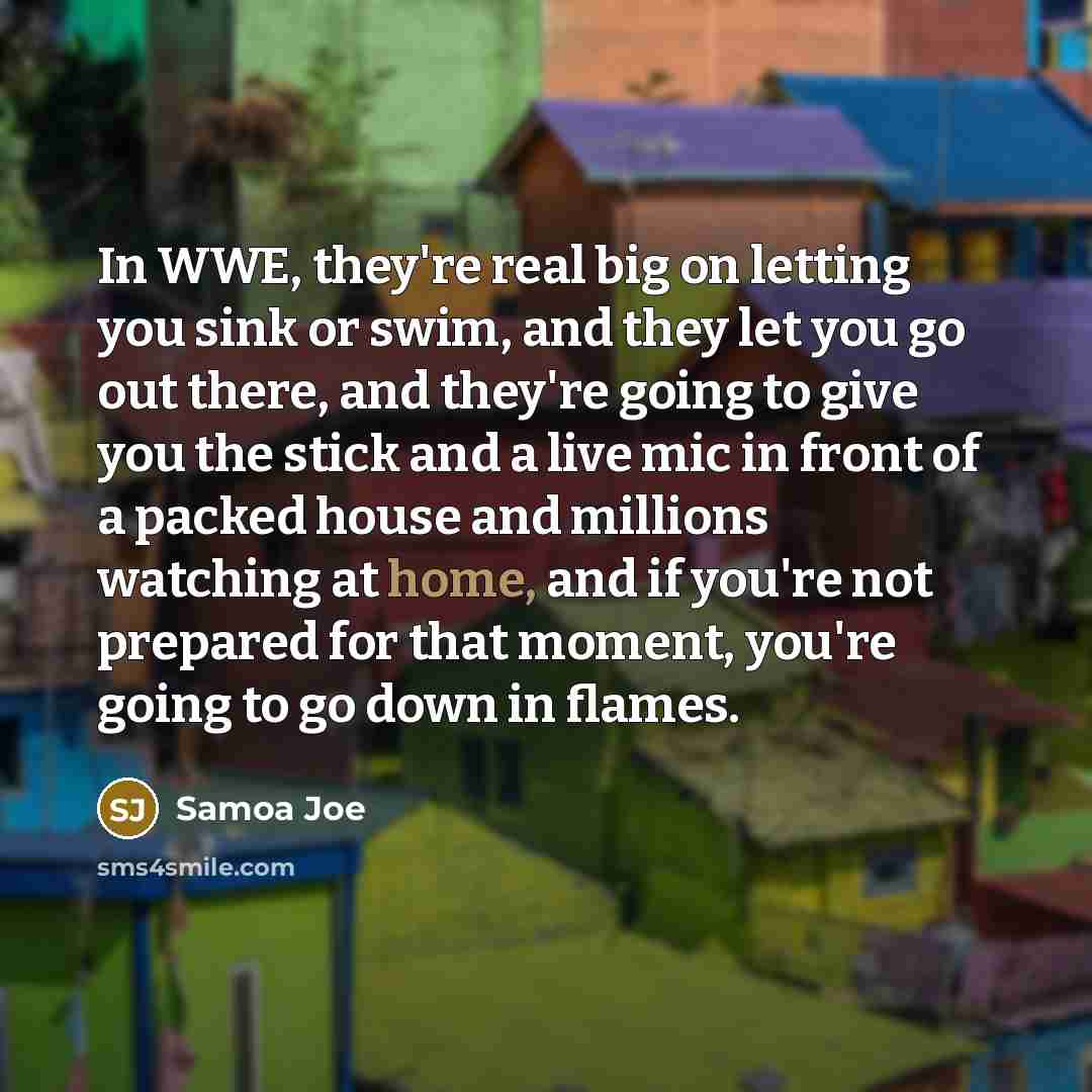 “In WWE, they're real big on letting you sink or…” quote by Samoa Joe