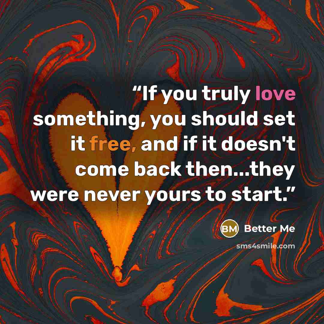 “If you truly love something, you should set it free, and if it doesn't come back then...they were never yours to start.” quote by Better Me